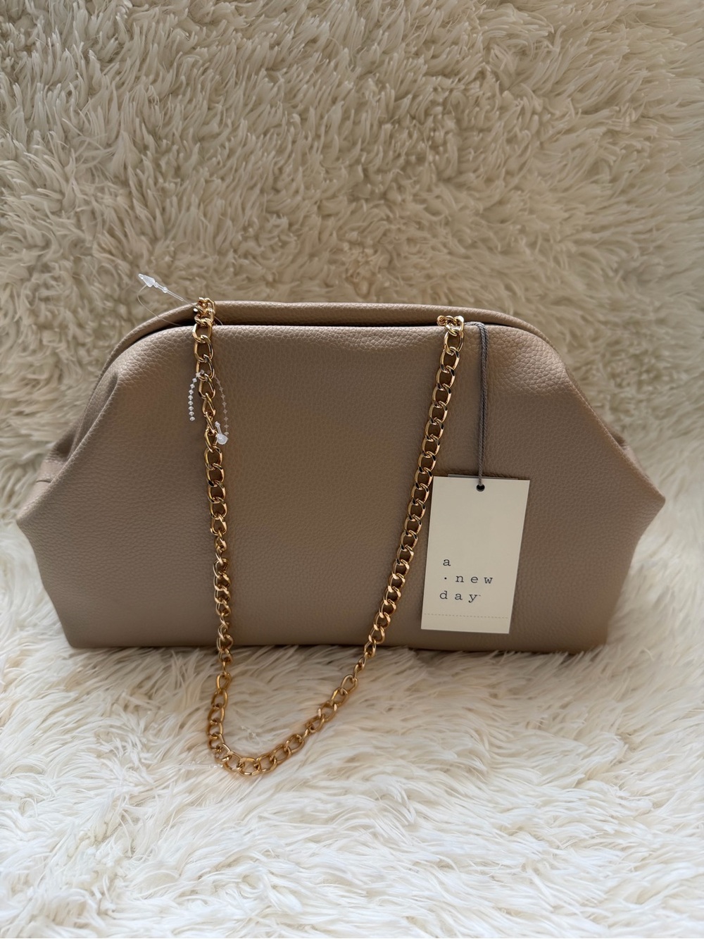 A New Day Taupe Beige Pebbled Chain-Handle Shoulder Bag